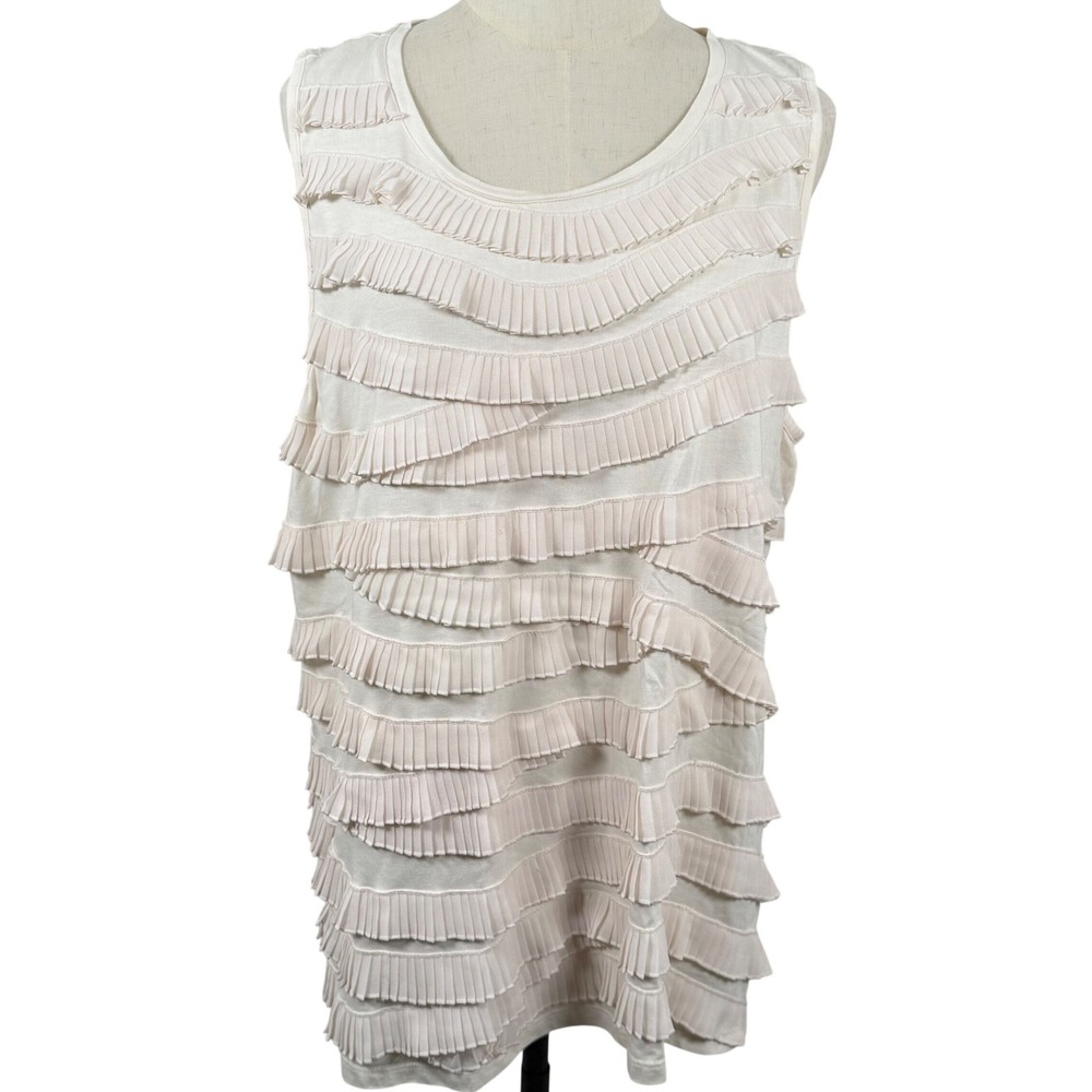 Chicos Tiered Ruffle Knit Top 4 XXL Sleeveless Scoop Neck Boho Coquette Gatsby